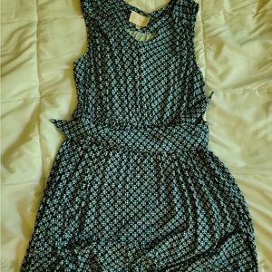 Skies Are Blue Geometric Pattern Dress in Black and Blue